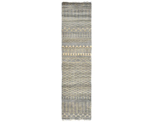 9 Feet Moroccan Gray Hand Woven Wool Runner Rug